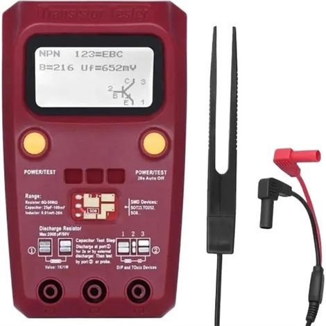 Testeur de Transistor numérique ESR02 Pro, Composants cms, diode, triode, résistance, condensateur, inductance, multimètre avec pincettes (1/5)