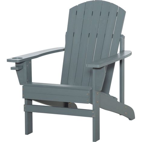 Silla De Jardín Adirondack Con Portavasos Tumbona De Jardín Silla De Balcón Madera Maciza Gris Oscuro 97 X 72,5 X 93 Cm