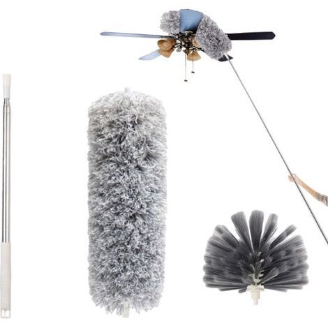 Three-piece set - Dusting cloth - Net brush - Telescopic pole - Long-handled dusting cloth - Dusting tools - Cleaning tools - Telescopic - Washable - Suitable for cleaning home, car, furniture, and me (1/4)