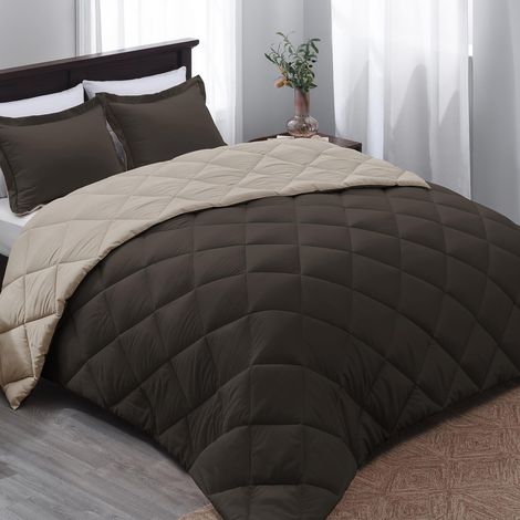 Parure de lit pour Grand lit – Ensemble de Couette Marron réversible pour Toutes Les Saisons, Marron/Ivoire, 1 Couette (223,5 x 233,7 cm) et 2 taies d'oreiller (50,8 x 66 cm + 5,1 cm) (1/5)