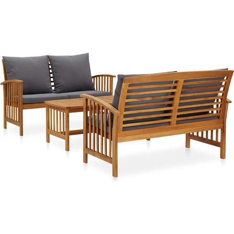 Salon de jardin 3 pcs Ensemble Table et Chaise de Jardin - avec coussins Bois d'acacia solide BV717404 - BonneVie (1/5)