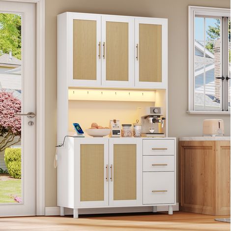 Sideboard Schrank LED Rattan weiß multifunktional OKMYHOME (1/5)