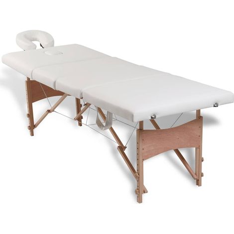 vidaXL Camilla de masaje plegable 4 zonas estructura de madera crema (1/2)