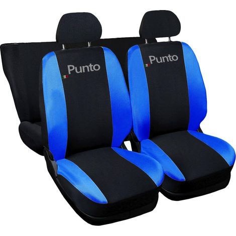 Lupex shop - Coprisedili Auto Compatibili per Punto, Made In Italy, anteriori e posteriori con copri poggiatesta incluso, tessuto poliestere, colore - Nero\Blu Royal