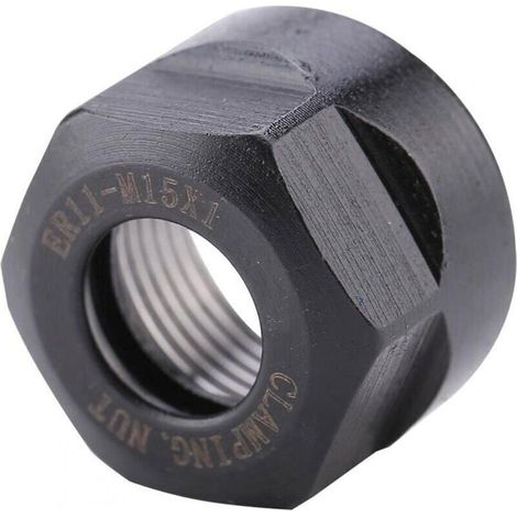 Tuerca de sujeción ER11 - Negra - M15 x 1 - Alta fuerza de sujeción - Alta calidad - Duradera - Fuerte (1/4)
