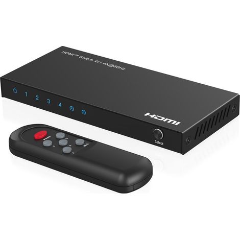 Switch HDMI MicroConnect 4K@60Hz 4x1, HDCP 2.2 con telecomando, MC-HDMISWITCH0401-4K