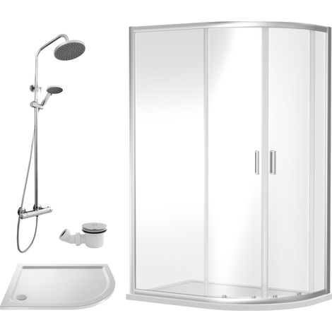 Balterley Almington Offset Right Quadrant: Tray, Round Kit & Waste, 1200 x 800 mm White/Chrome