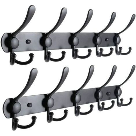 Encozy Pategraveres Murale, Porte Manteau Mural en Acier Inoxydable, Porte Manteau Murale, 15 Crochets, Noir - Noir 2 Pièces. (1/5)