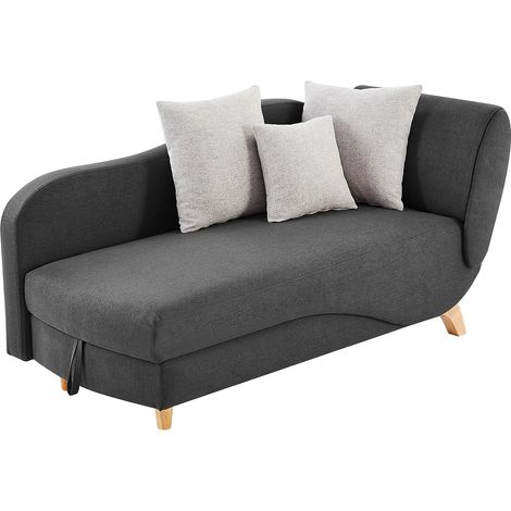 Chaise longue letto con contenitore in Tessuto Antracite - Angolo a sinistra - PENELOPE (1/5)