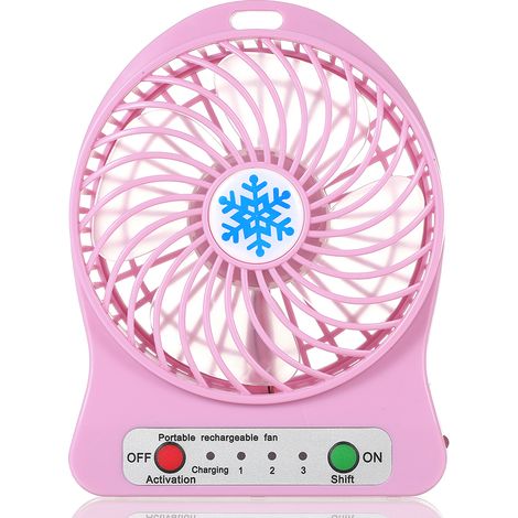 Ventilatore da scrivania portatile ricaricabile con luce LED, mini ventilatore da scrivania, ricarica USB, funzione di raffreddamento, 3 velocità, illuminazione a LED, funzione di raffreddamento (rosa (1/5)