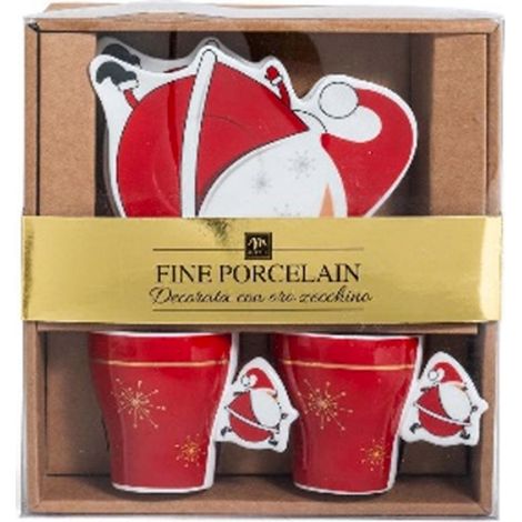 Confezione 2 tazze natalizie da caffè con rispettivo piattino in porcellana da 70 ml -Rosso