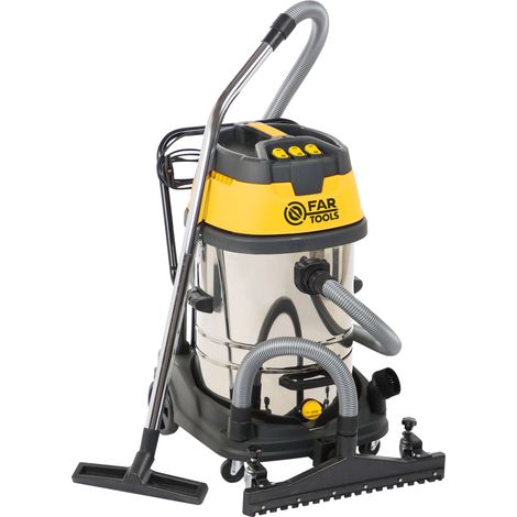 Fartools – Aspirateur professionnel 3600W – 3 moteurs – Cuve inox 70L – Dépression 18Kpa – Fonction souffleur – Pour chantiers humides et poussières