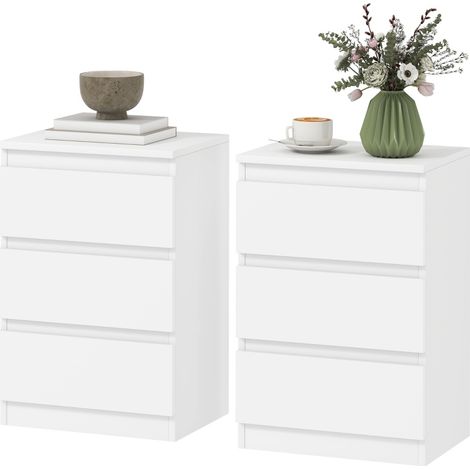 CHICFURN Mesitas de noche 40 x 30 x 59,5 cm de MDF blanco, lote de 2, 3 cajones (1/5)