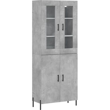 Buffet bahut commode armoire meuble de rangement organisateur cuisine salle de séjour salon haut 69,5 x 34 x 180 cm bois d'ingénierie gris