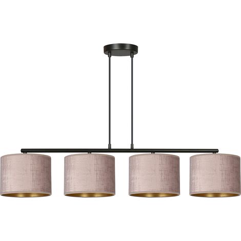 Lampadario 4 Luci Hilde In Acciaio Nero E Paralumi In Tessuto Rosa (1/5)