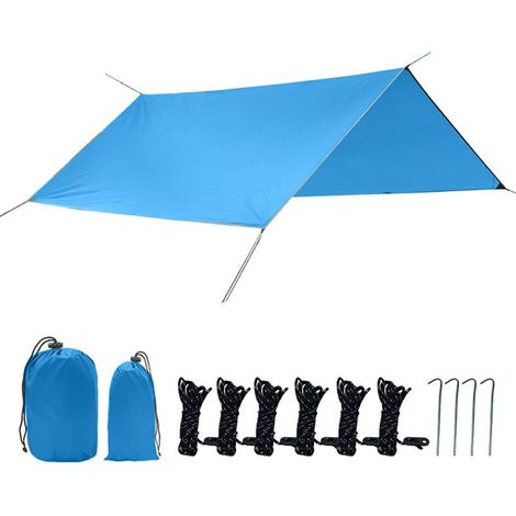 Bâche Anti-Pluie,3x3M Tente de Camping Tarp Shelter Sol Camping Tarp Rain Fly Toile de Tente Anti-UV Soleil Ripstop Camping Bâche Imperméable pour Randonnée Voyages,Bleu
