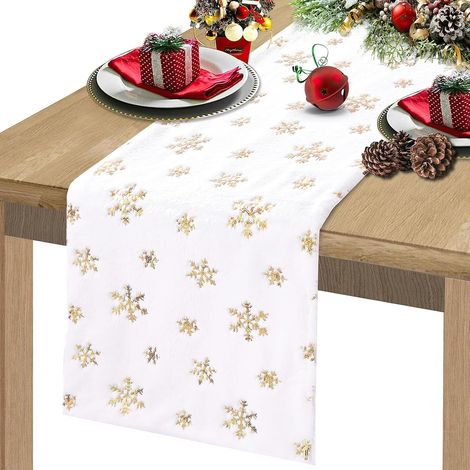 Chemin de Table Noel, Gold Flocon de Neige Paillettes Deco Table Noel pour Fête l'intérieur et l'extérieur Cuisine (35x180cm) (1/5)
