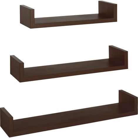 Set 3 Mensole da Parete 60-50-40x15,5x8 cm in Fibra di Legno Calamita Wengè (1/5)