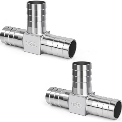 GDHZS- T Raccords de Tuyau d'air Comprimé de Carburant, 25mm Connecteur Droit Barbelé 3 Voies, Adaptateur de Joint en en Acier Inoxydable pour Air(2 Pièces) (1/5)