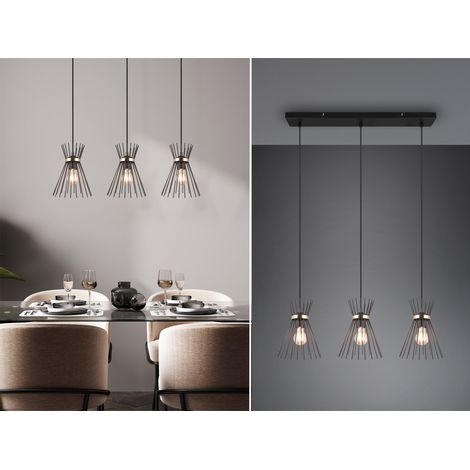 Ausgefallene LED Pendelleuchte 3 Draht Lampenschirme Schwarz-Gold, Breite 82cm (1/5)