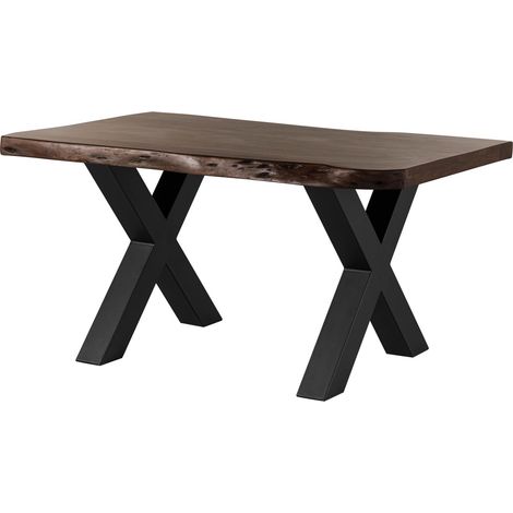 Tavolo da pranzo in legno acacia - laccato marrone / ferro X - antracite mat 140x100x77 FREEFORM 5