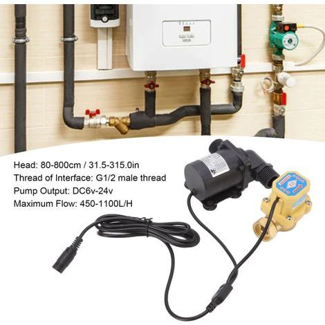 Pompe DC sans balais pour chauffe-eau solaire silencieux avec interrupteur de débit 6v-24v G1/2 Filetage mâle -- (1/4)