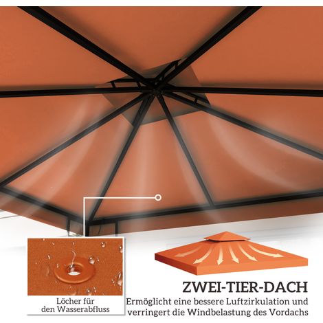 Toit de rechange pour tonnelle 3x3m, couverture imperméable pour structure métallique, auvent de terrasse, barnum de réception, tente extérieure, polyester, rouge rouille (1/4)