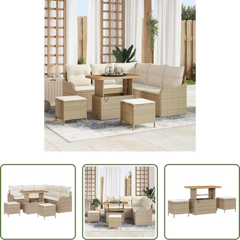 Canapé balcon -  Ensemble de canapé de jardin avec coussin 8 pcs Beige et crème (1/5)