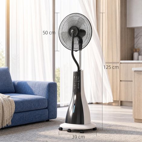 Ventilateur brumisateur 3 L à 3 modes et 3 vitesses, en plastique et métal, 50 x 40 x 125 cm, noir et blanc (1/5)