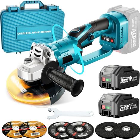 Meuleuse d'angle sans fil Compatible avec Batterie 18V, Tête Rotative à 180° 3 Vitesses 9000 tr/min 125 mm Disqueuse sans fil avec 6 Disques, 2 Batteries 4,0 Ah pour Meulage/Découpe (1/5)