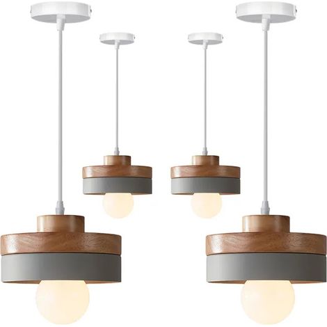 4x Suspension Luminaire Intérieur Vintage,Moderne Lustre Industriel en Bois Design Colonne E27 Lampe de Plafond Style Nordique (1/5)