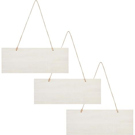 Lot de 3 Panneau en Bois Brut à Suspendre avec Cordes 25x10cm de Côté Rectangulaire Idéal pour Peindre Écrire Décorer Une Porte Ou Créer Un Mur Décoratif de Style Champêtre Ou pour Fêtes (1/5)