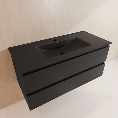 LOMAZOO Meuble de Salle de Bain 100cm - Noir Mat - Vasque Noire