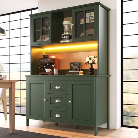Credenza da cucina 120 x 40 x 179 cm con LED, ante in vetro marrone, verde HAVRYA (1/5)