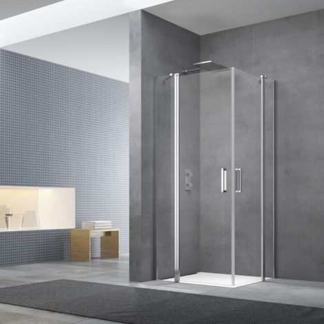 Swiss Aqua Technologies Puertas de ducha pivotantes de esquina Fusion Acces 100x80cm antical con perfiles cromados brillo (SATFUD10080-SET)