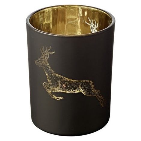 Lanterne Photophore en Verre Motif Cerf Courant Noir Mat Hauteur 13 cm - PANGIVO