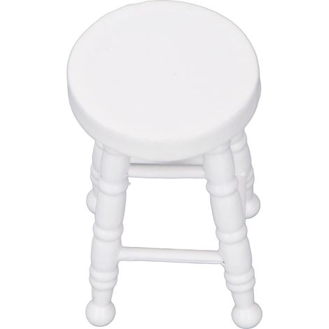 Tabouret miniature rond en bois, fabriqué à la main, à l'échelle 1:12, pour maison de poupée. Modèle décoratif. Jouet blanc. (1/5)