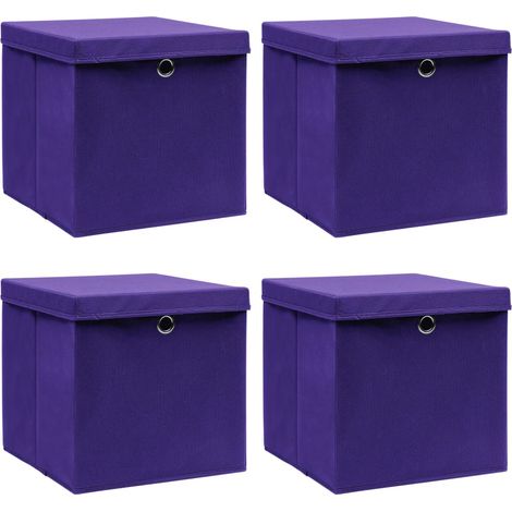 Boîtes de rangement et couvercles 4 pcs Violet 32x32x32cm Tissu