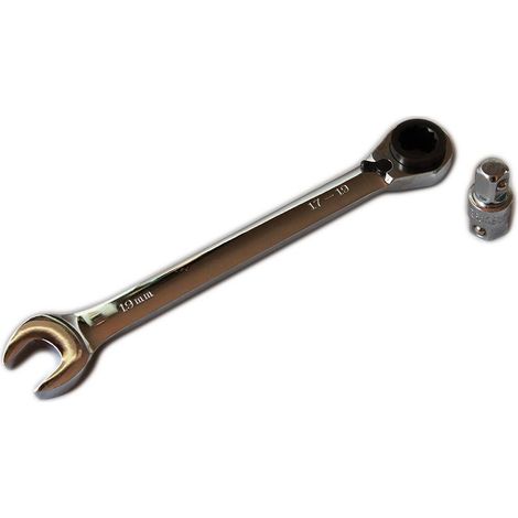 TrAdE Shop Traesio - Chiave Combinata Cricchetto Reversibile Fissa A Stella 19mm 17-19mm Adattatore - (1/2)