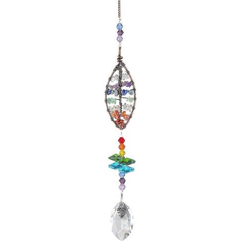 Bougeoir en perles de cristal Arbre de Vie, suspension solaire pour fenêtre, décoration de Noël en forme de feuille, ornement à accrocher en voiture.