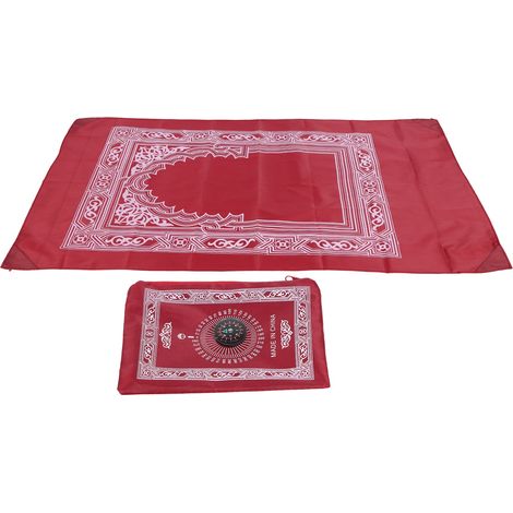 Tapis de prière musulman 4 coins stabilisés fer couverture avec boussole pour voyage extérieur rouge (1/5)