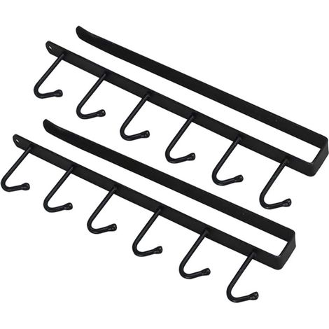 Lntyq 2er-Set Haken zur Aufbewahrung von Tassen, Kleiderschränken, Küchenutensilien, Krawatten, Gürteln und Schals (Schwarz), Eisen, 26,5 x 7 x 1,5 cm (1/5)