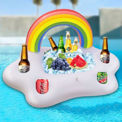 Porte-boissons gonflable géant en forme de nuage arc-en-ciel, accessoire de bar de luxe, idéal pour une fête à la piscine en été (1/5)