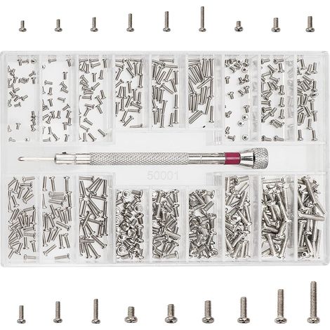 Kit de Réparation Micro - 500 Pièces, 18 Tailles M1.2 à M2, Vis en Acier Inoxydable avec Tournevis, Argent (1/5)