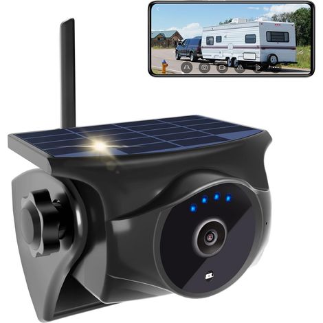 Caméra de recul solaire sans fil 1080p – Caméra arrière/avant magnétique avec vision nocturne, veille de 365 jours, étanche, batterie rechargeable pour remorque, camping-car, camion, voiture (1/5)