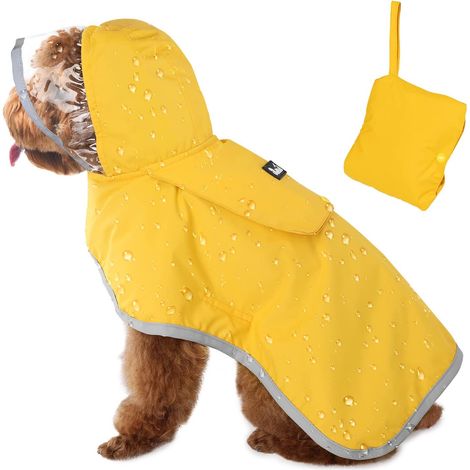 Veste imperméable pour chien TuseRxln - Veste imperméable - 100 % imperméable avec capuche transparente en EVA et visière réfléchissante - 1 pièce - Jaune (1/5)