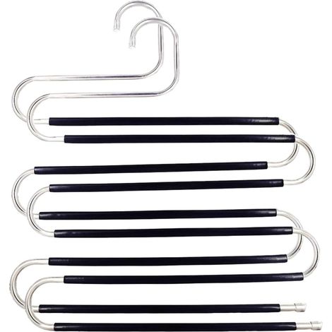 Cintres gain de place pour pantalons, lot de 2 cintres en acier inoxydable antidérapants en forme de S, idéaux pour ranger les vêtements dans le placard. Convient également pour les foulards, jeans, p (1/5)