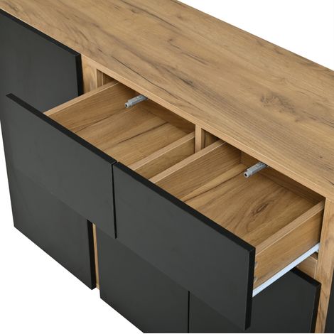 Sideboard (140x35x70 cm), mit 4 Türen und 2 Schubladen, verstellbaren Einlegeböden, MDF, Schwarz (1/5)