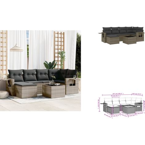 Salon de jardin avec coussins 7 pcs gris résine tressée - Ensemble Salon De Jardin - Meuble Extérieur - Résine Tressée - Rotin Synthétique - Mobilier De Jardin (1/3)