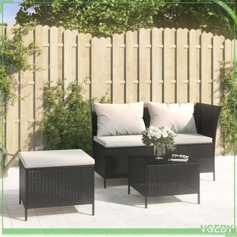 Salon de jardin 3 pcs - FAFEICY - 319692 - Résine tressée noire - Cadre acier - Grand espace de rangement (1/5)